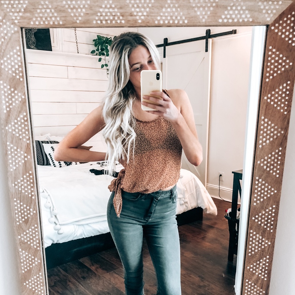 Sheer Rust Orange Tank with Side Tie